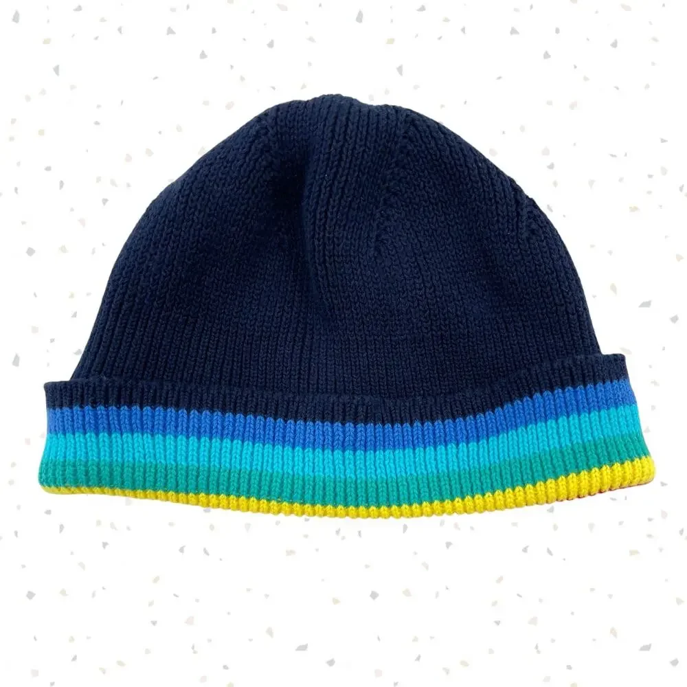 Primary Baby Beanie Retro Stripe Navy Winter Knit Hat Family Matching Size 6-12M